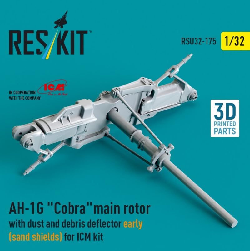RSU32-0175 1/32 AH-1G Cobra Main Rotor with dust and Debris Deflector (Sand Shields) Early Version for ICM kit (3D Printed) Res-kit