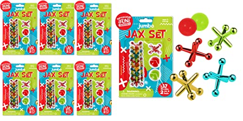 Big Jacks Toy Set Fidget Toy (6 Sets) Jumbo Jax Set & 2 Bouncy Balls Kid Games Fidget Toy Classic Retro Toys Party Favor Goodie Stuffer Table Game for Kids Sensory Toys. Plus 1 Sticker ANK-1000187-6s