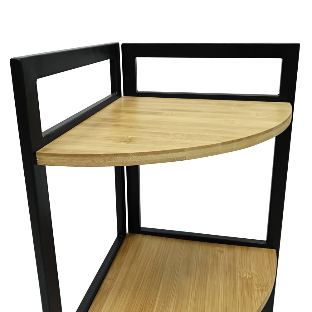 XZ-22123-2 Estante Organizador de Madera Natural Pirámide con los Marcos Metal para Baño, Alacena, Lavandería, Multifunción 3 Niveles.