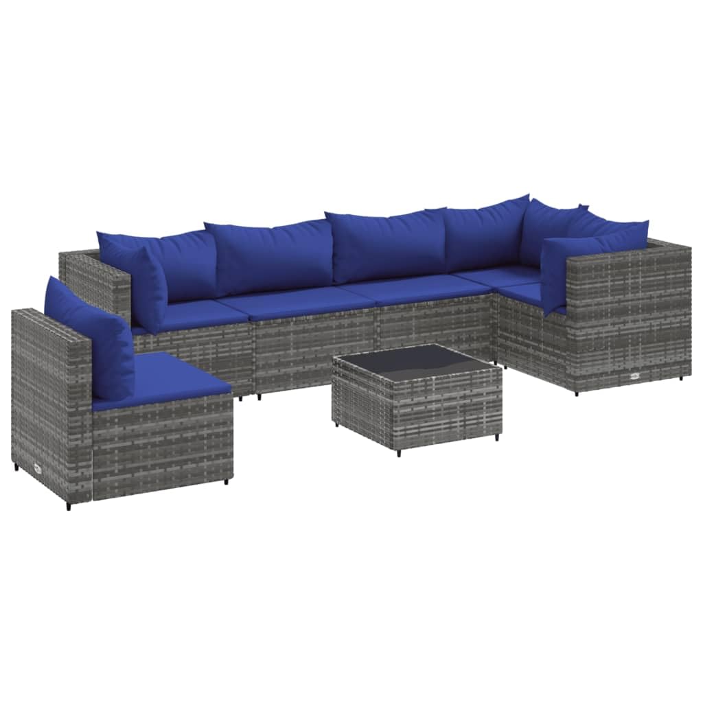 ShGaxin Set di mobili da giardino 7 pezzi e cuscini in rattan sintetico grigio, mobili da giardino esterno, set da giardino per esterni, set divano da giardino, mobili da esterno giardino - 3308183