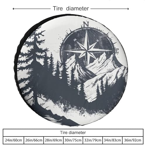 Image of Spare Tire Cover Mountains with A Compass Camping Wheel Protectors Tyre Covers Weatherproof Wheel Covers Mountains Adventure Tire Cover for Camper Truck Travel Trailer 18 Inch