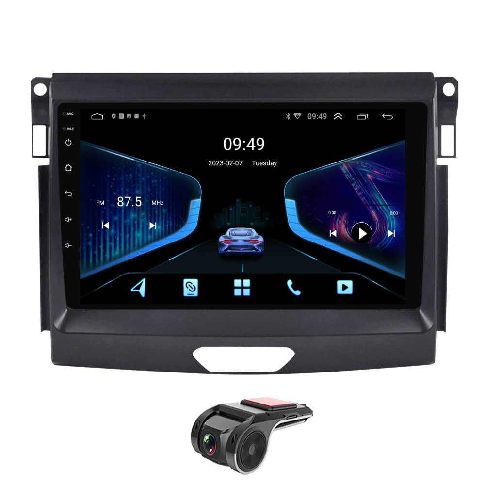 Für Ford Ranger 2015-2020 Android 11 Autoradio Navi GPS DAB+Radio 9 Zoll HD Touchscreen Autoradio Bluetooth CarPlay Navigation WiFi,Mirrorlink,FM RDS Radio,mit Rückfahrkamera+Lenkradkontrolle DSP