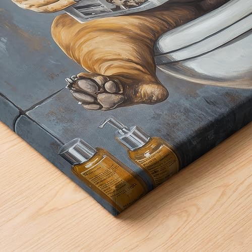Image of French Bulldog on Toilet Wall Art Print Canvas Wrapped, Dog Bathroom Humor Decor Posters Prints for Restroom Home Picture Painting Artwork Gallery 7 (French Bulldog, 20 inchL x 16 inchW CANVAS, Wrapped Canvas)