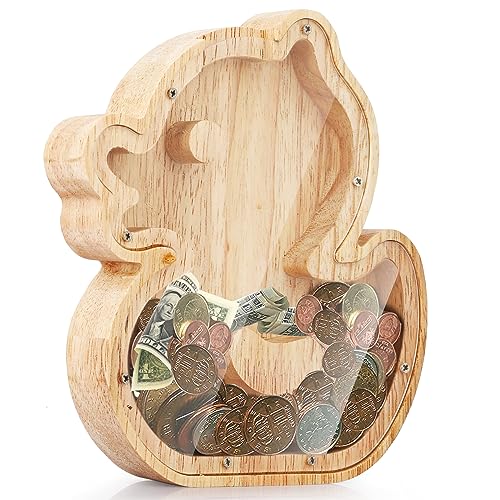 Cyiecw Tirelire en Bois pour Enfants - Petit Canard Jaune Transparente Tirelire Cochon - Personnalisable - Cadeau d'anniversaire - Décoration de la Maison Keepsake -...