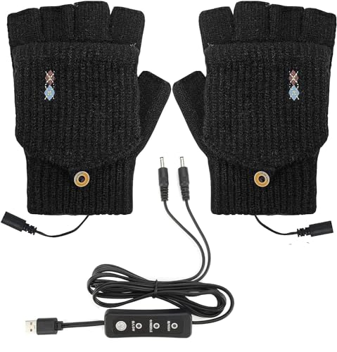 beseloa USB Beheizte Handschuhe für Damen und Herren, Waschbare Voller und Halber Finger Abdeckung Stricken Handschuhe Fäustling, Doppelseitig Heizung (43-55 ℃) Handwärmer für Indoor und Outdoor