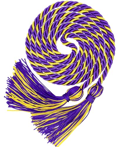 Image of Graduation Honor Cord Purple and Gold Yarn Honor Cord with Tassel 67 inch Long for Graduation Ceremony
