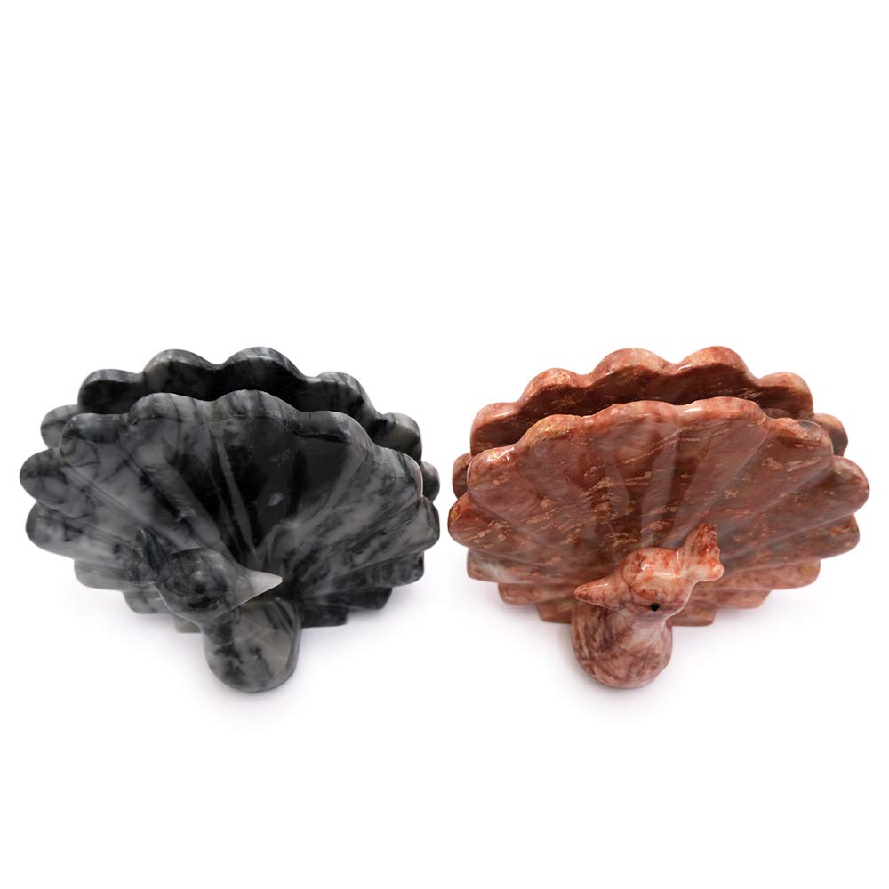 Porte-serviettes paon en marbre véritable gris et rose pour une salle de bain luxueuse