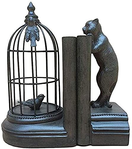 Creative Desktop Bookend, Decorative Bookends European Creative Home Decoration Heavy Cat Bird Cage Sculpture Bookends Art Bookends,Home living room decoration
