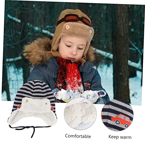 Boy Girl Warm Ear Hat Soft Cozy Ski Cap for Boys and Girls Years for Autumn Outdoor Activities Cute Striped Car Design Multi4