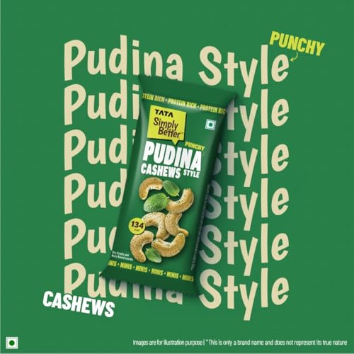 Image of Tata Simply Better Punchy Pudina Style Cashews, 23g (Pack of 5), Rich in Protein, Party Snack, Delicious Kaju Nuts, Ready To Eat Snack, No Palm Oil, No Trans Fat