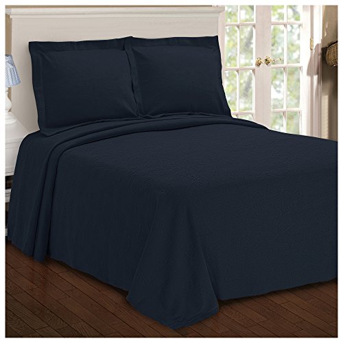 Image of BNM Oversized Paisley Matelasse Cotton Bedspread, Jacquard Weave, Soft and Breathable, All-Season, Cozy and Lightweight, Perfect for Master or Guest Bedroom, Matching Pillow Shams, Navy Blue, Full