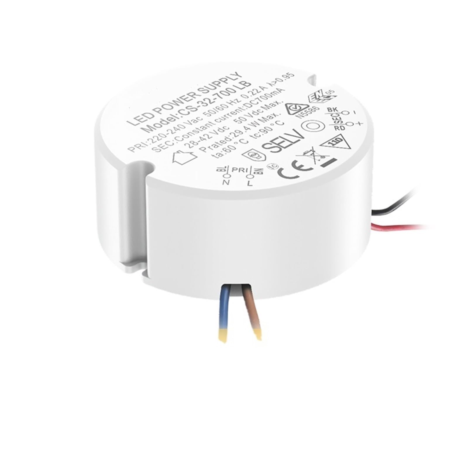 Pilote d'éclairage LED 30W 700mA étanche pour projecteur et downlight rond