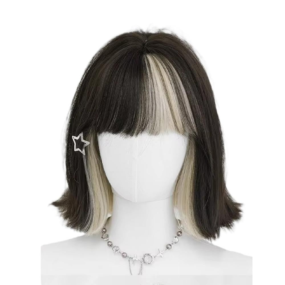 Accessori Parrucche Parrucca Bionda Corta Diritta Nera Con Riflessi Per Parrucche Bob Da Donna Con Frangia Ordinata