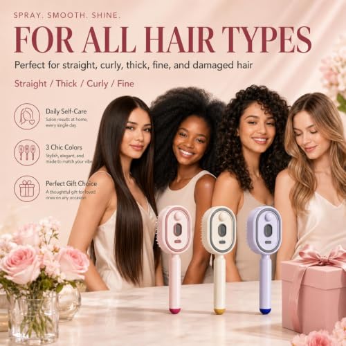 Image of REVNOTH Electric Spray Retractable Air Cushion Comb | 5 in 1 Rechargeable Hair Massage | Steam Hair Brush for Scalp Massage, Detangling, Smoothing, Curling, Relieve Hair Tangles & Dryness | Salon Hair Care Tool