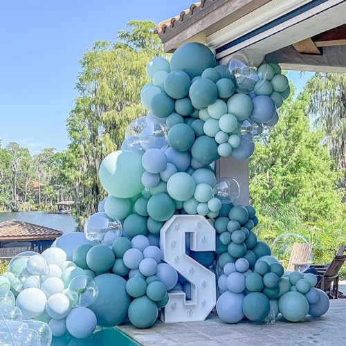 Image of KALOR 12 Inch Retro Mist Blue Balloons, 50 Pcs Latex Helium Balloons for Kid's Birthday Party, Baby Shower, Wedding, Graduate Party Decorations