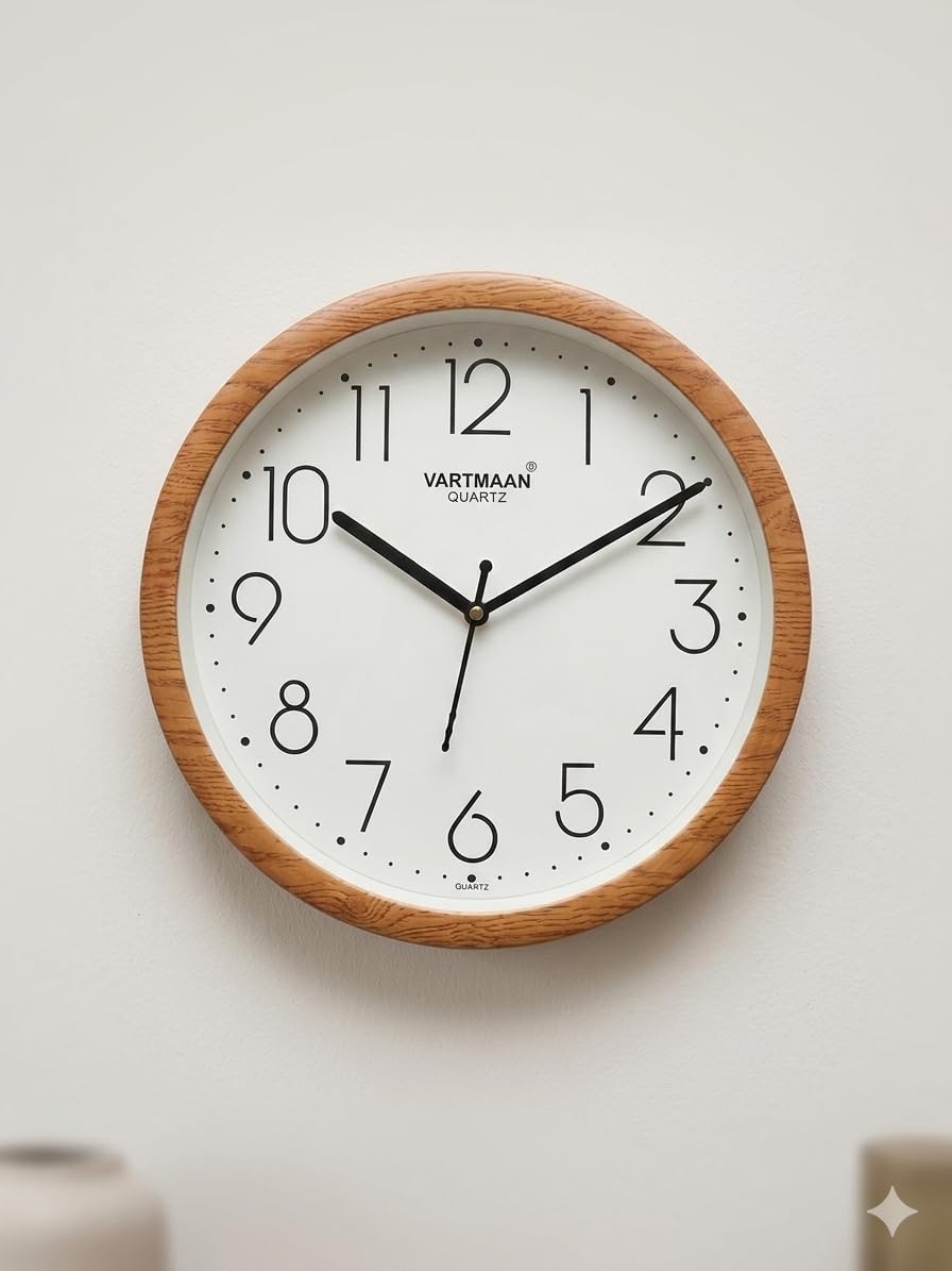 VARTMAAN Quartz Wall Clock, Round, Wooden Frame, White Dial, Modern Style-picture-11