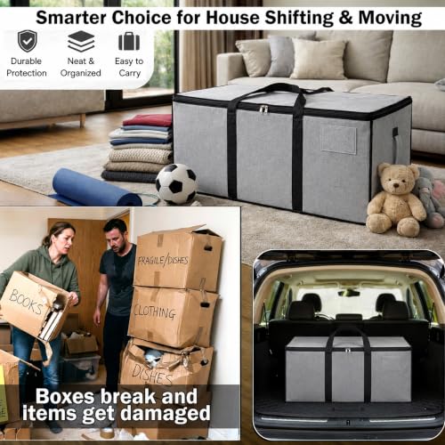 Image of Storite 2 Pack Multi-Purpose Heavy Duty Moisture Proof 81 L Canvas Super-Size Jumbo Storage Bag /Toys /Blankets /Stationery /Clothes /Moving bags With Strong Handles Rectangular(87x26x36cm), Grey