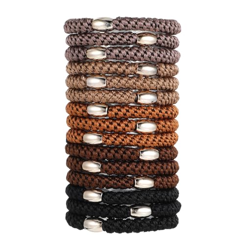 Wanmu 15 cintas elásticas para el cabello marrón Grab & Go para cabello grueso y rizado, antideslizantes, sin arrugas, sin daños, accesorios para el cabello para mujer