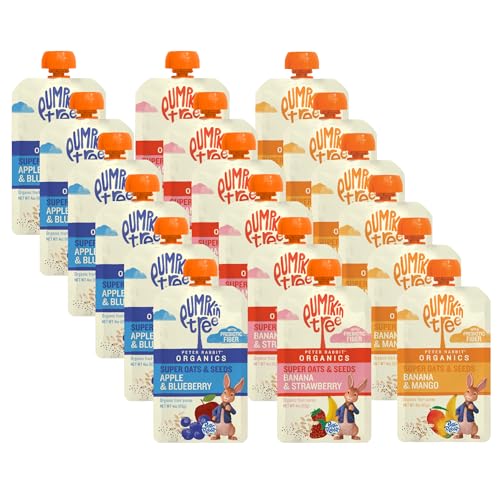 Pumpkin Tree Peter Rabbit Organics Super Oats & Seeds Variety Pack - Squeezable Snack Pouches 4 oz. (Pack of 18)