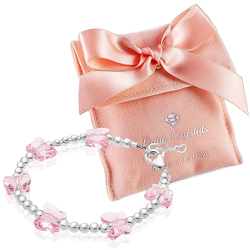 Sterling Silver Charm Bracelets for Girls, Butterfly Bracelets Embellished with 8mm Butterfly European Crystals