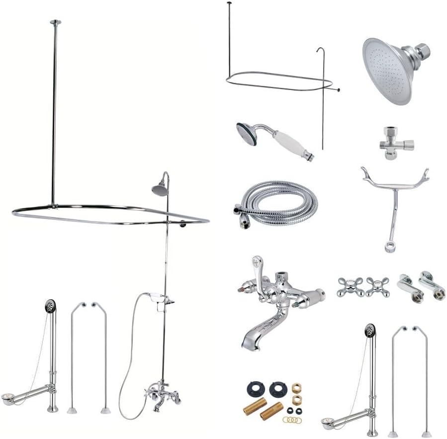 Chrome Vintage Clawfoot Tub Faucet Package with Hand Shower