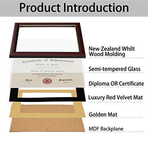Elsker&Home Diploma Frames 11X14 With Luxury Black Velvet Mat -Solid Wood Fits 11X14 Document/Certificate With Mat Or 15X18 Without Mat- Wide Molding Semi-Tempered Glass (Velvet Mat,Black With Golden Rim) #TOP5