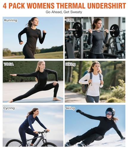 Image of Womens Long Sleeve Compression Shirts Sun Protection Workout Underscrubs | UPF 50+ breathable UV SPF rash guard, Moisture wicking dry fit cooling undershirt, Snug stretch tops for gym & daily wear