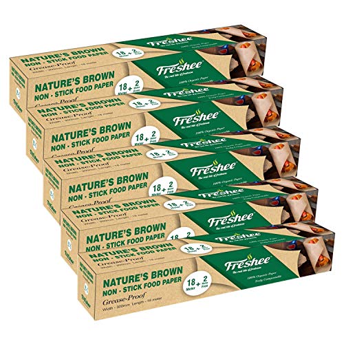 Image of Freshee Pack of 5 Food Wrapping Paper for Baking, Non-Stick Food Paper, Multi-Purpose Organic Paper - Nature's Brown 20m x 300mm