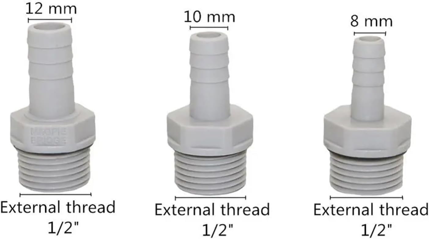 Conector de Manguera Conector Reductor de Tubo de Agua, Rosca Hembra de 1/2" a Conector dentado de 8/10/12 mm, Ideal for jardinería, Agricultura, riego, acuarios y Tanques de Agua.(12mm)
