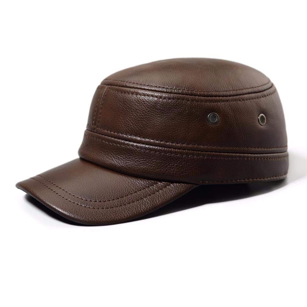 Cappello in Vera Pelle, Cappello in Pelle Autunnale e Invernale da Uomo Berretto Piatto Berretto Militare Cappellino Sportivo per Il Tempo Libero Paraorecchie