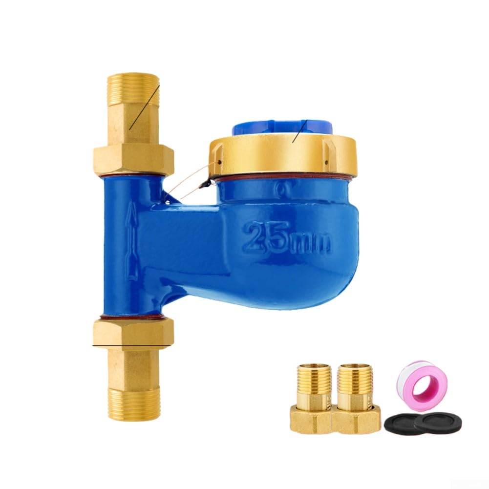 Compteur d'eau vertical, compteur d'eau froide en laiton lourd, compteur d'eau verticale connecté au cuivre pour maison/jardin/maison/appartement (DN25)