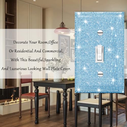 Image of 2 Pcs Shiny Silver Blue Rhinestones Wall Plates Switch Plate Covers Decorative Light Switch Cover Single Toggle Rhinestones Outlet Covers Wall Plate
