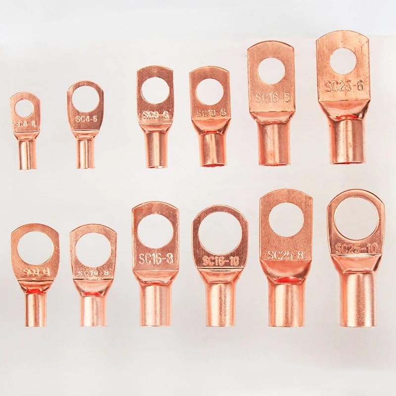10/50/100pcs Copper Lug Ring Wire Connectors Terminal Blocks Set Electrical Terminal Kit for Cable Tools Kit Assort Bare Cable(SC35-6,50PCS)