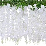 48 Branches Wisteria Hanging Flowers, White Fake Hanging Flowers, Artificial Wisteria Hanging Flowers Fake Flowers for Wedding Arch Party Garden Home Backdrop Decor