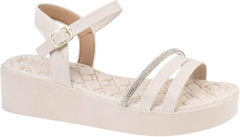 Sandálias Femininas Anabela Ortopédica Anatomica, Tiras de Strass 8501