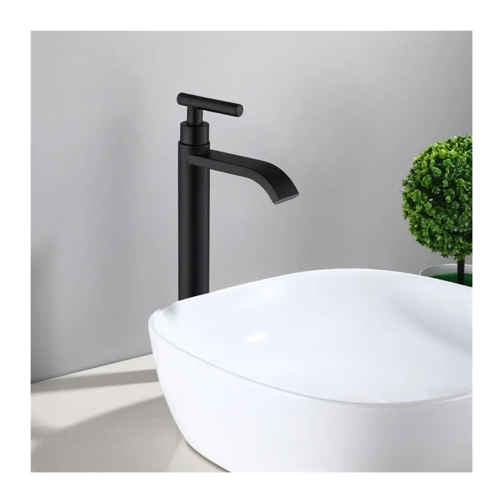 Robinet de vanité de salle de bains noir mat grand modèle cascade