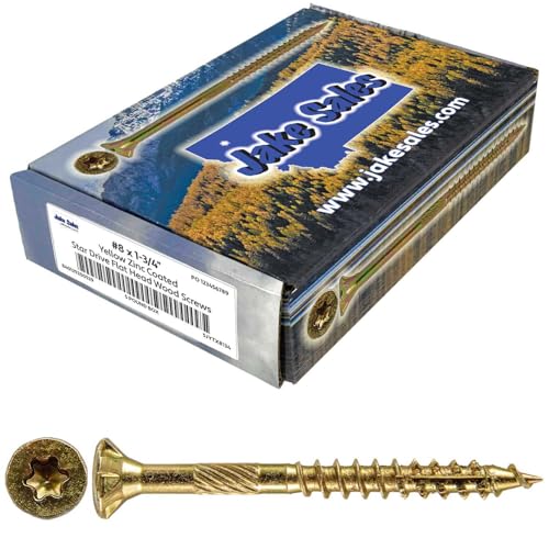 Jake Sales #8 x 1-3/4" Gold Star Wood Screw, T-20 Torx Drive, Flat Head - (5 Pound Box) ~860 Screw Count