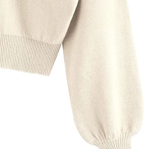 Image of ZAFUL Women's Cropped Sweater V-Neck Long Sleeve Pullover Jumper Knit Top | Crop Length, Ribbed Knit, Double V design, White sweater, Raglan sleeves, lantern sleeve, Fall & Winter, Loose fit, Oversized
