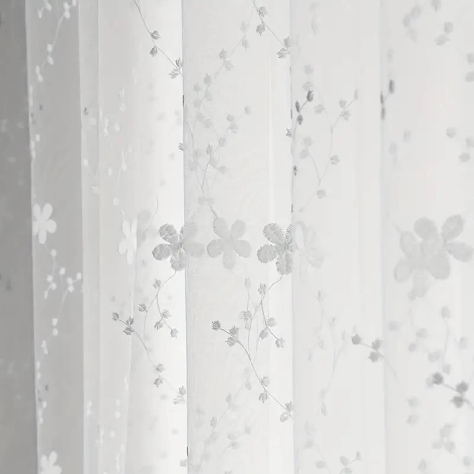 Wycian Bellissime tende in poliestere semitrasparente bianco con fiori ricamati, 102 x 138 cm (larghezza x altezza)