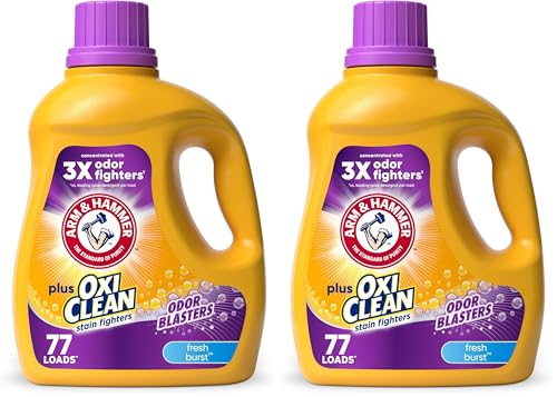 ARM & HAMMER Plus OxiClean Odor Blasters Fresh Burst,77 Loads Liquid Laundry Detergent,100.5 Fl oz,(Pack of 2)
