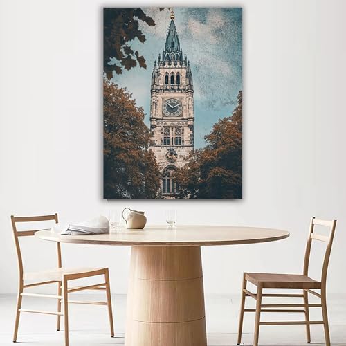 Peinture moderne de bâtiments d'exception : toile encadrée d'art pour salon chic