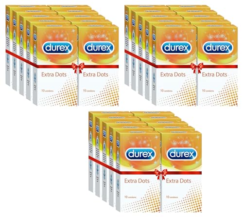 Image of Durex Extra Dotted Condoms for Men - 10 Count (Pack of 30) |Ribbed and Dotted for Extra Stimulation|Suitable for use with lubes & toys