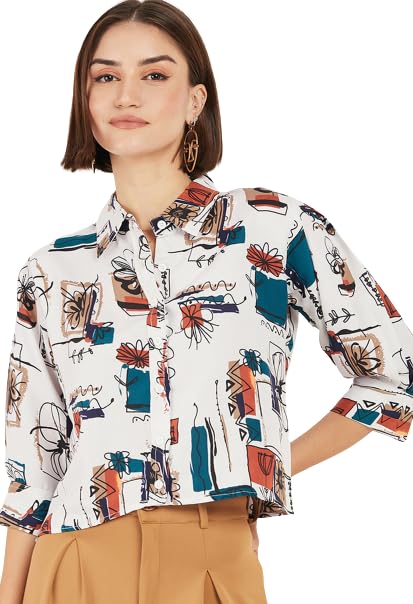 Image of ALL YOURS Women Women's Blue Boxy Floral Printed Casual Shirt (ALLSH5001 TUR XS)