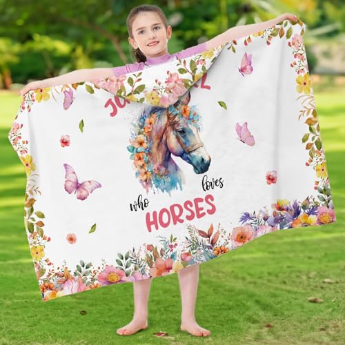 Image of Horse Hooded Bath Towels for Girls,Soft Cotton Swimming Shower Beach Blanket (Horse)
