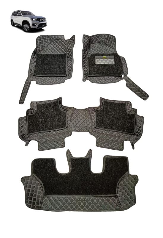 AUTO MINE 7D Luxury Car Foot Mat Scorpio N 7 Seater 7Layer