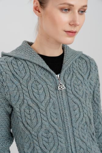 Image of SAOL Women's Hooded Zip Cardigan - Pure Merino Wool Irish Sweater - Warm & Breathable Outer Layer