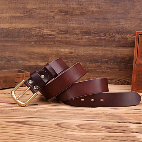 Ceinture pour homme en laiton massif pleine fleur avec boucle, cuir véritable, accessoires de vêtements (couleur : A, taille : 150 cm)