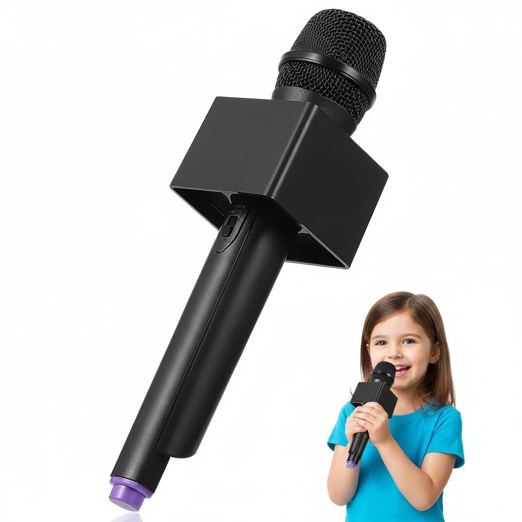 Yardwe Microphone Toy with Flag Station 10.63In Realistic Pretend Play Prop for Kids Party Singing Hosting Role Play