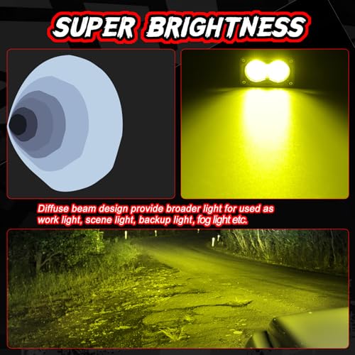 Image of 3 in LED Pod Light Yellow Off Road Fog Rear Light Bar 2Pcs | 40W Diffuse Bright CREE LED Work Cube Light Waterproof Backup Yellow LED Lights for Truck Pickup ATV UTV SUV Motorcycle Boat