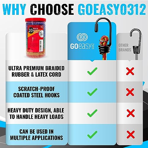 Image of GOEASY0312 Bungee Cords with Hooks Heavy Duty, 17 PCS Multi-Color | 10 inch, 18 inch, 24 inch, 30 inch, 36 inch, 48 inch Bungee Cords, Storage Jar & 15 inchx15 inch Cargo Net